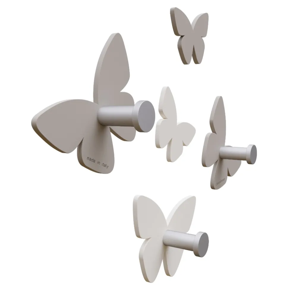 Appendiabiti da parete farfalle bianco grigio 3 ganci