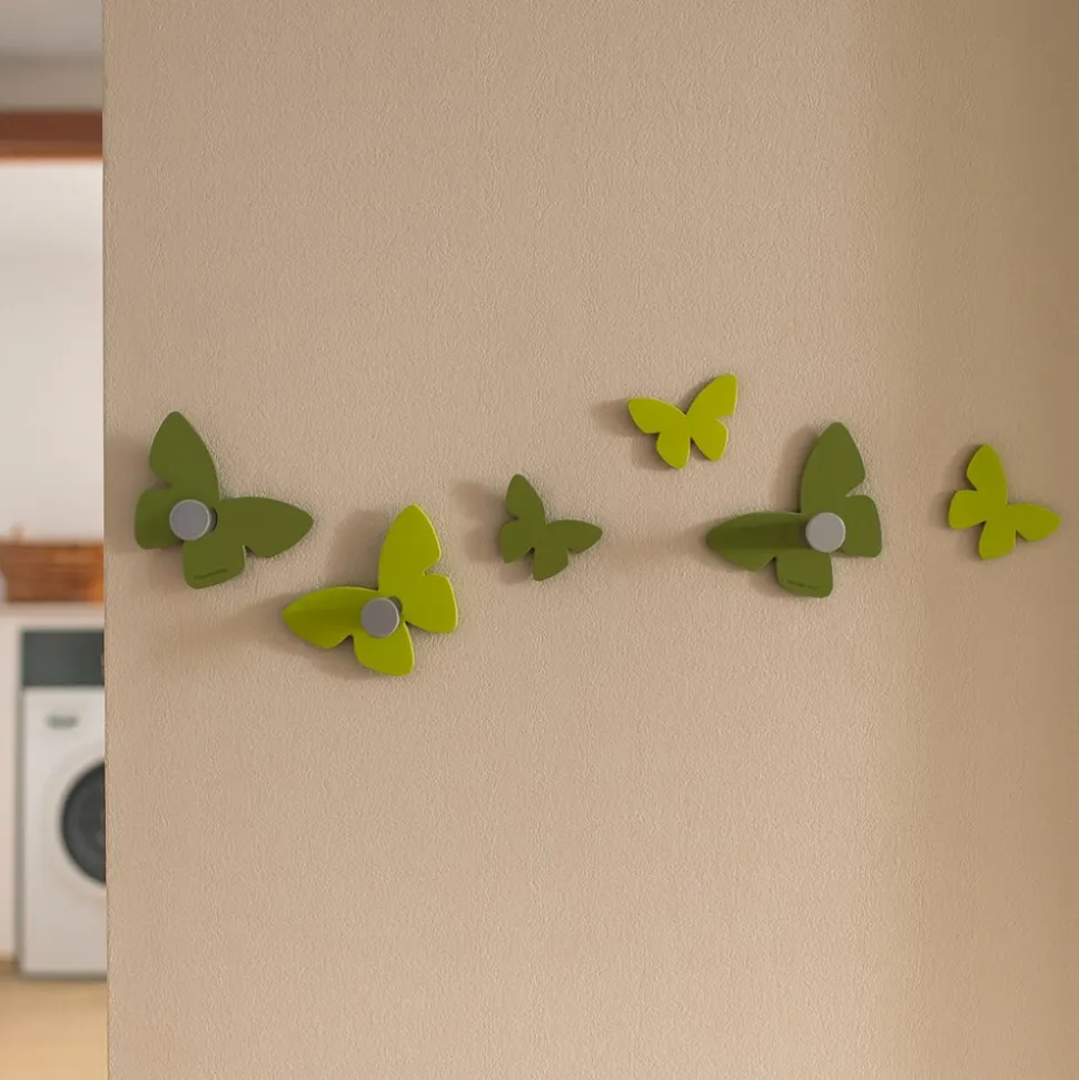 Appendiabiti da parete farfalle legno colore verde oliva