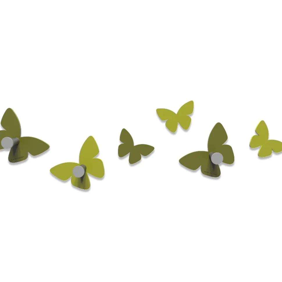 Appendiabiti da parete farfalle legno colore verde oliva