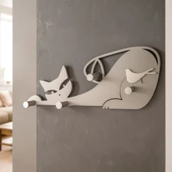 Appendiabiti da parete gatto tortora moderno in legno taglio laser