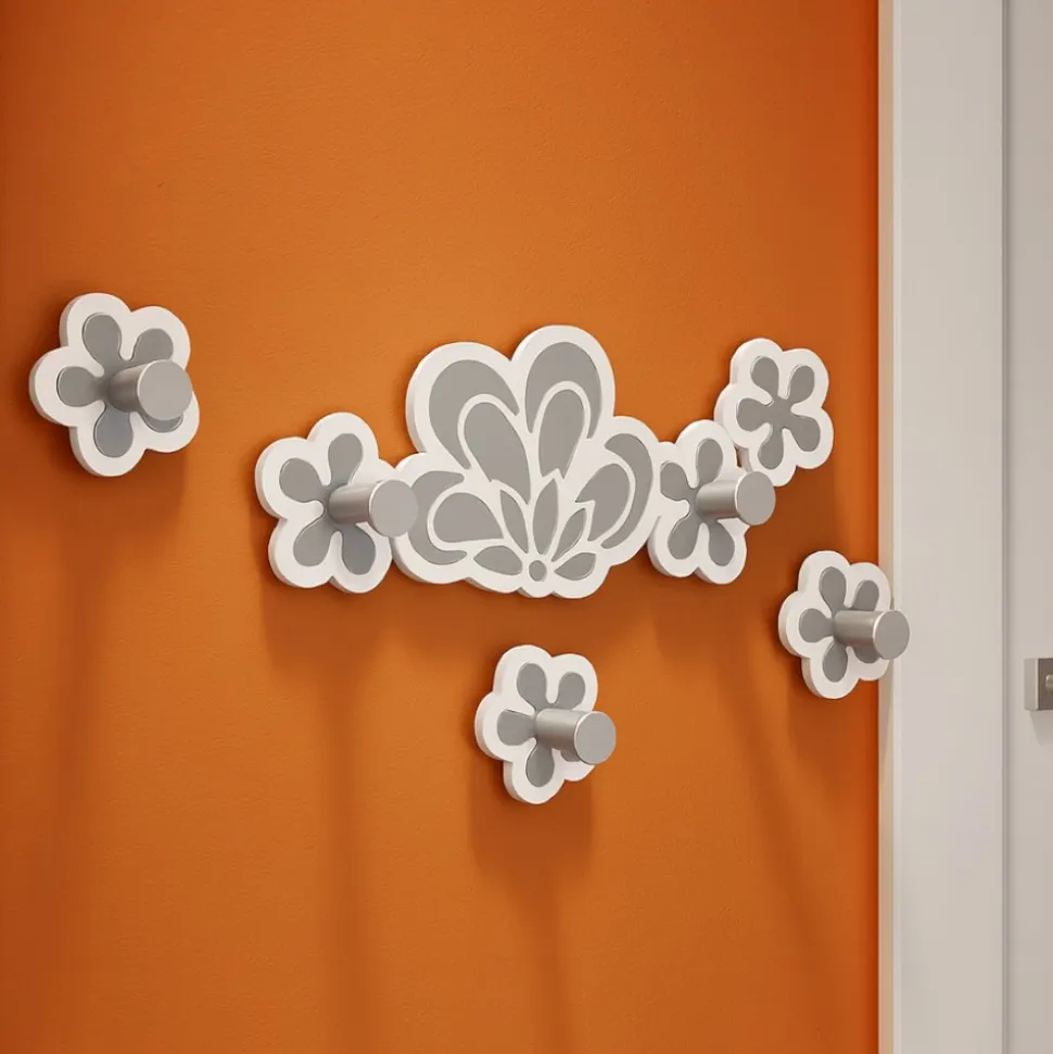 Appendiabiti da parete moderno legno bianco grigio merletto