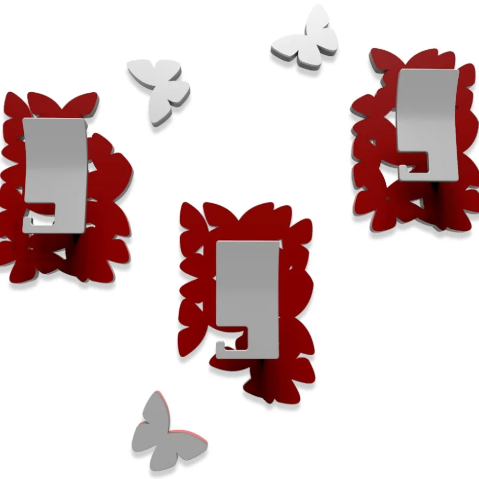 Appendiabiti da parete moderno butterfly legno rosso rubino grigio