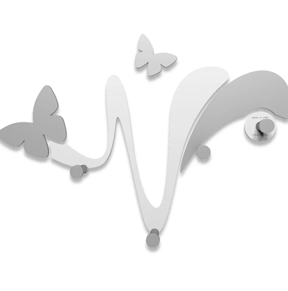 Appendiabiti da parete moderno farfalle legno bianco grigio