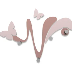 Appendiabiti da parete per cameretta farfalle legno colore rosa nuvola