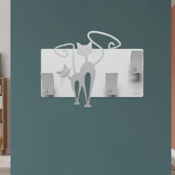 Appendiabiti moderno da parete gatti legno colore alluminio