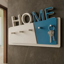 Appendichiavi da parete magnetico design moderno legno bianco blu luce