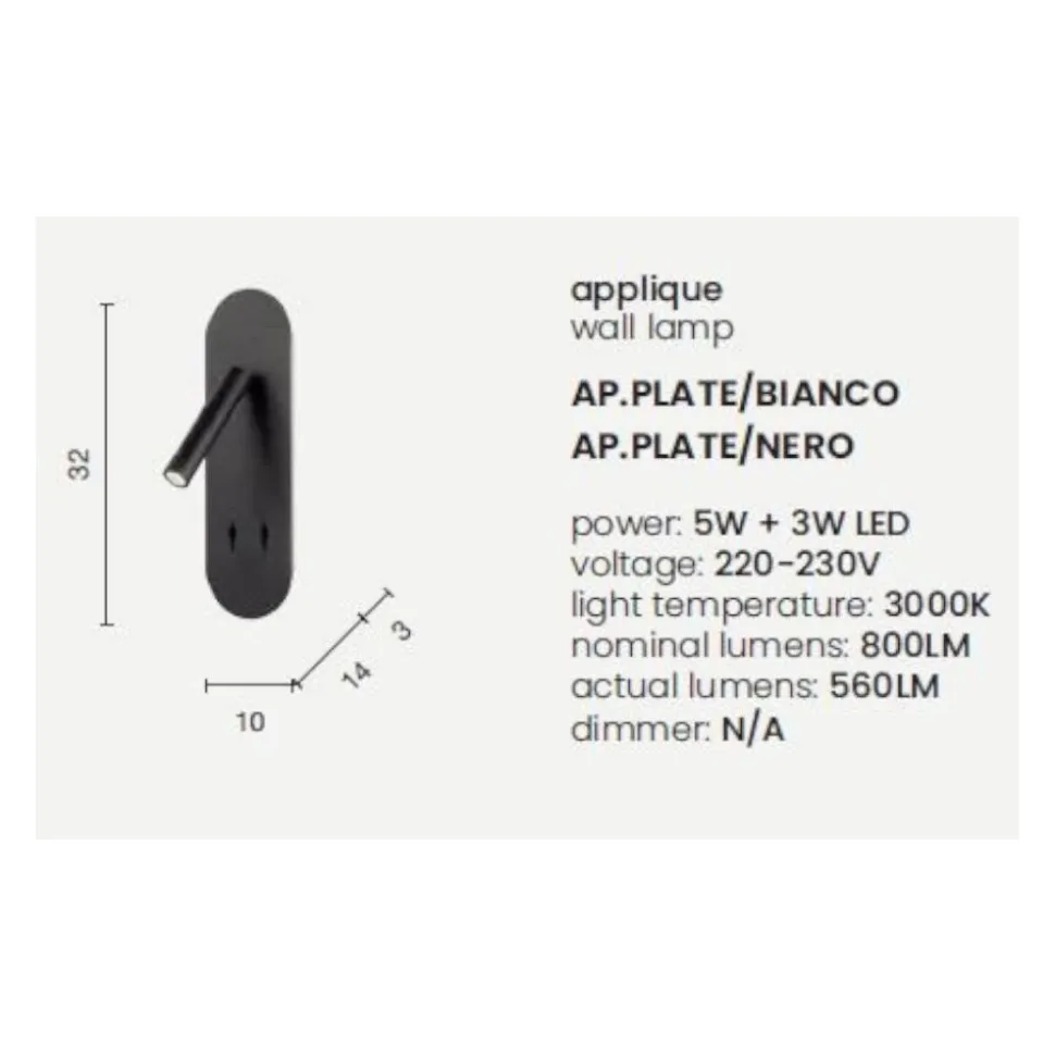 Ap plate ondaluce applique per comodino camera da letto bianca led orientabile