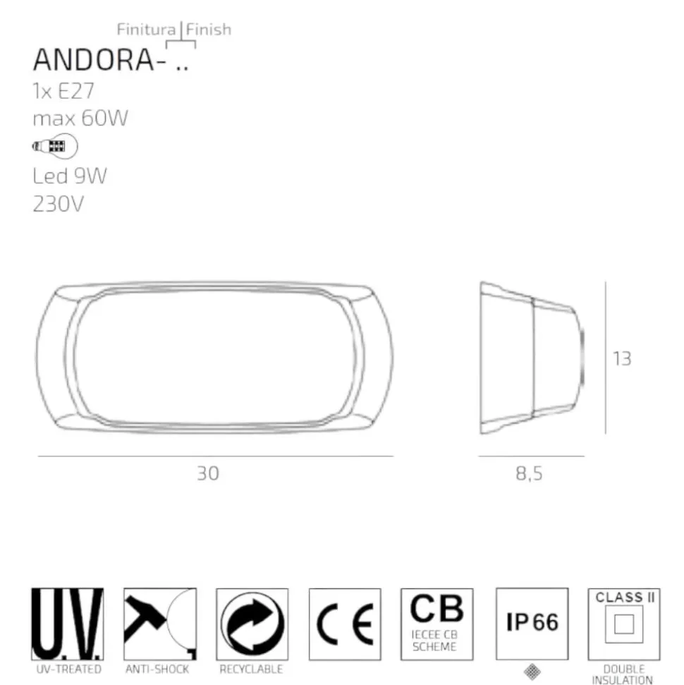 Applique andora bianca top light per esterno anti corrosione ip66