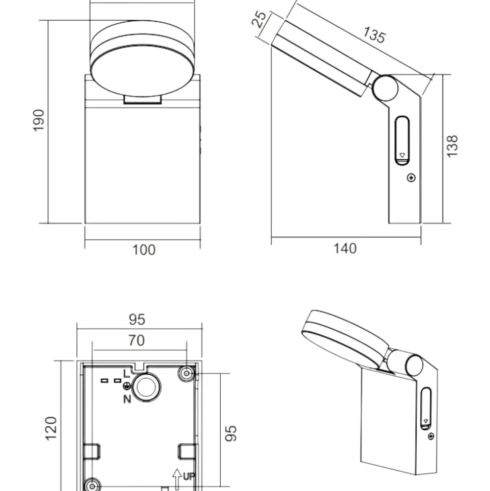 Applique antracite da esterno orientabile led anti corrosione