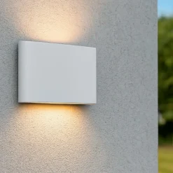 Applique bianca da esterno led 9w 3000k biemissione rettangolare moderna ip54