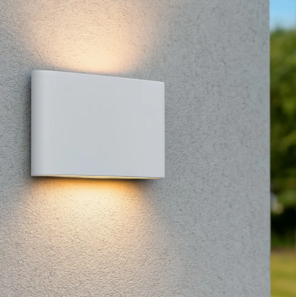 Applique bianca da esterno led 9w 3000k biemissione rettangolare moderna ip54