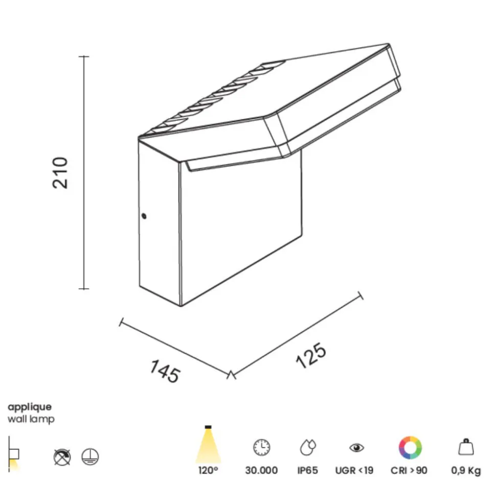 Applique da esterno moderna led 20w 4000k corten ondaluce ninja