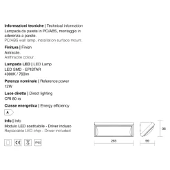 Applique da esterno 12w 4000k anti corrosione antracite isyluce
