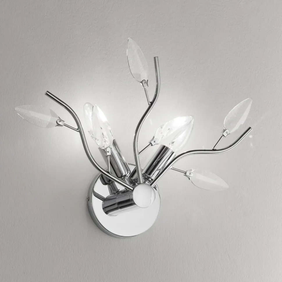 Applique affralux cromo lucido trasparenti cristalli petali