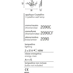 Applique affralux cromo lucido trasparenti cristalli petali