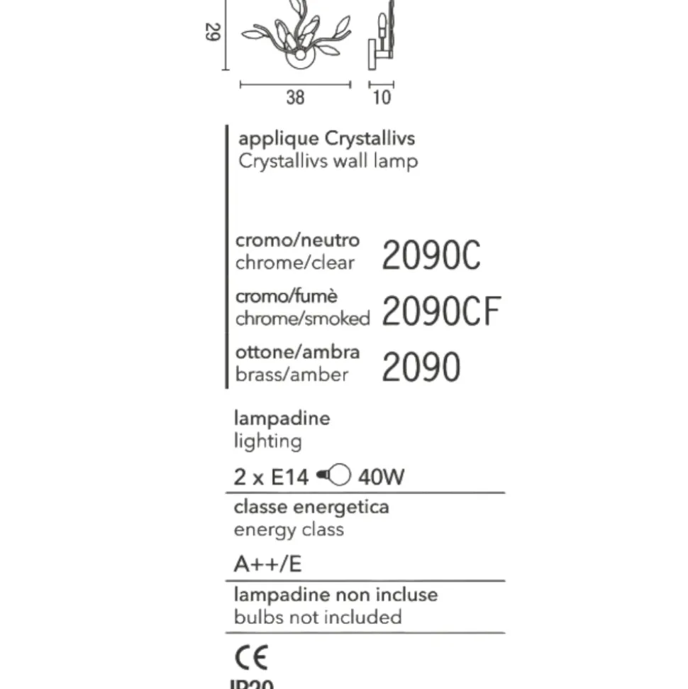 Applique affralux cromo lucido trasparenti cristalli petali
