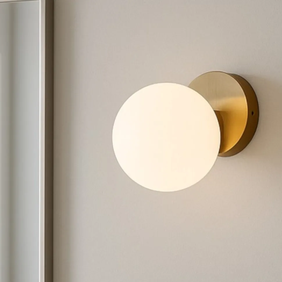 Applique bagni sfera in vetro bianco metallo ottone ip44