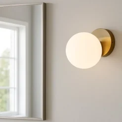 Applique bagni sfera in vetro bianco metallo ottone ip44