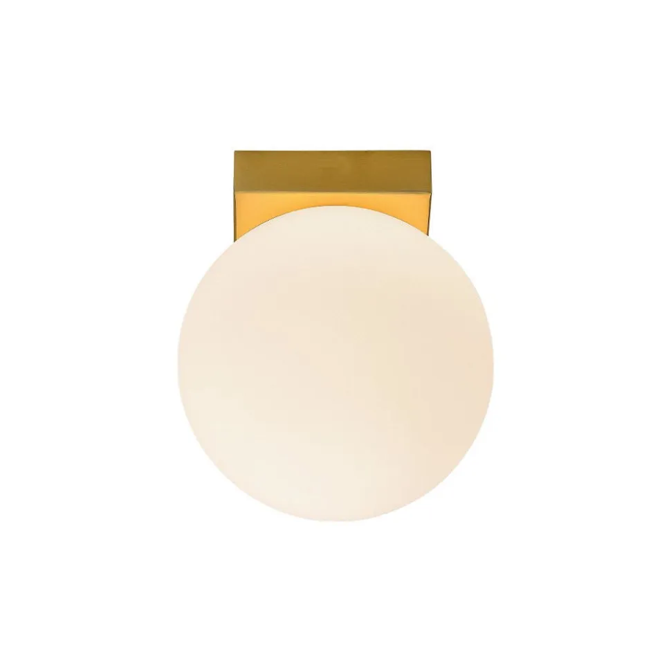 Applique base quadrata oro led 6w 3000k sfera vetro bianco