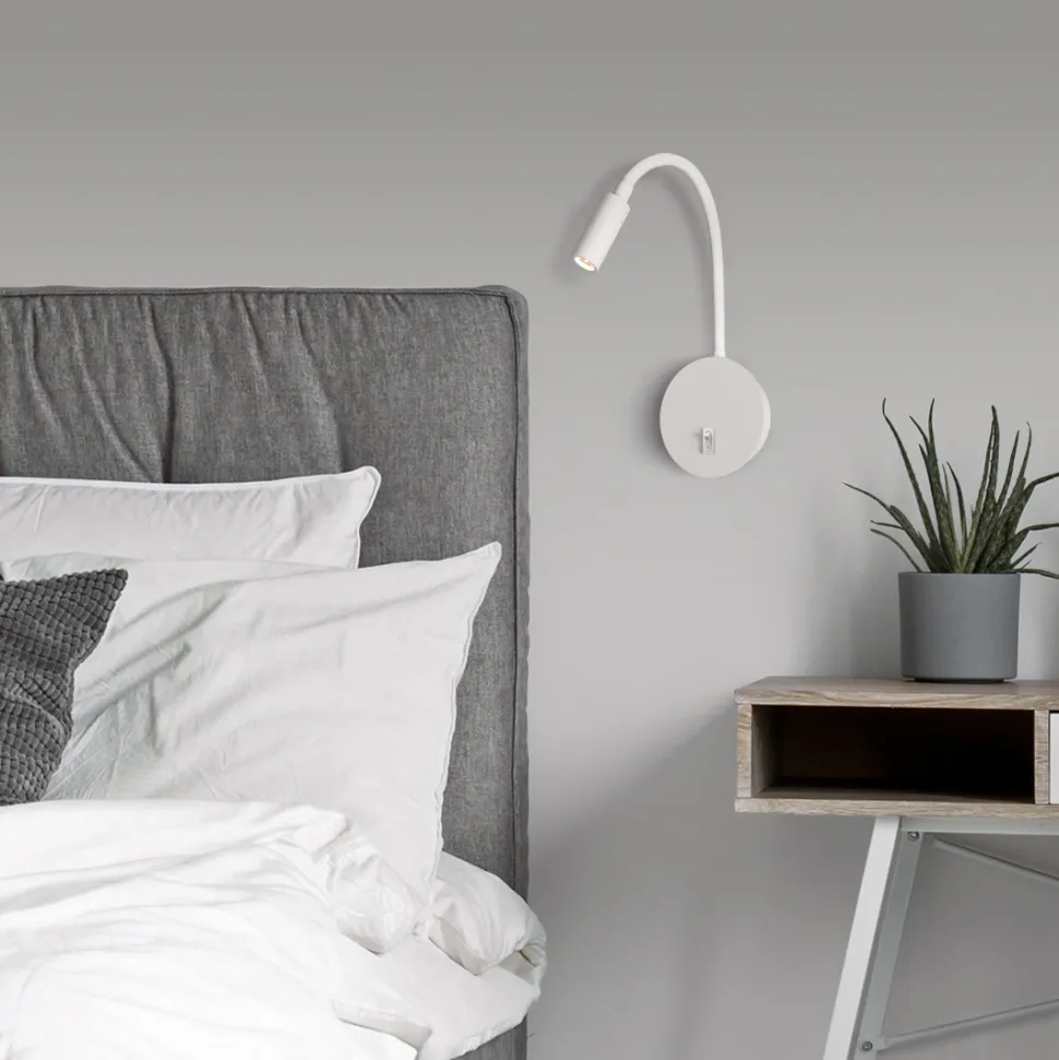Applique bianco comodino orientabile per camera da letto led 3w 3000k