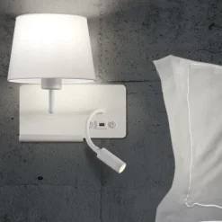 Applique bianco destro er comodino usb mensola luce da lettura moderna