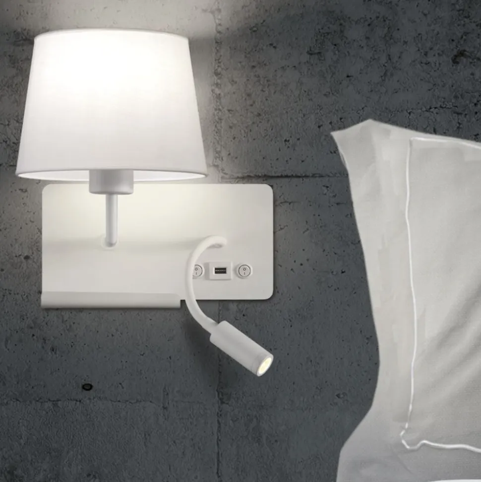 Applique bianco destro er comodino usb mensola luce da lettura moderna