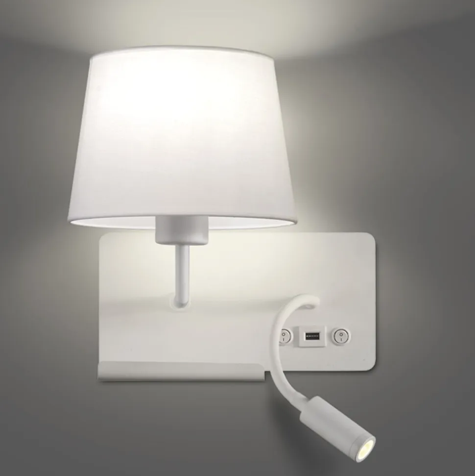 Applique bianco destro er comodino usb mensola luce da lettura moderna