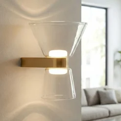 Applique biemissione oro vetro trasparente stile contemporaneo