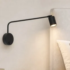 Applique braccio orientabile nero con interruttore per comodini camera da letto