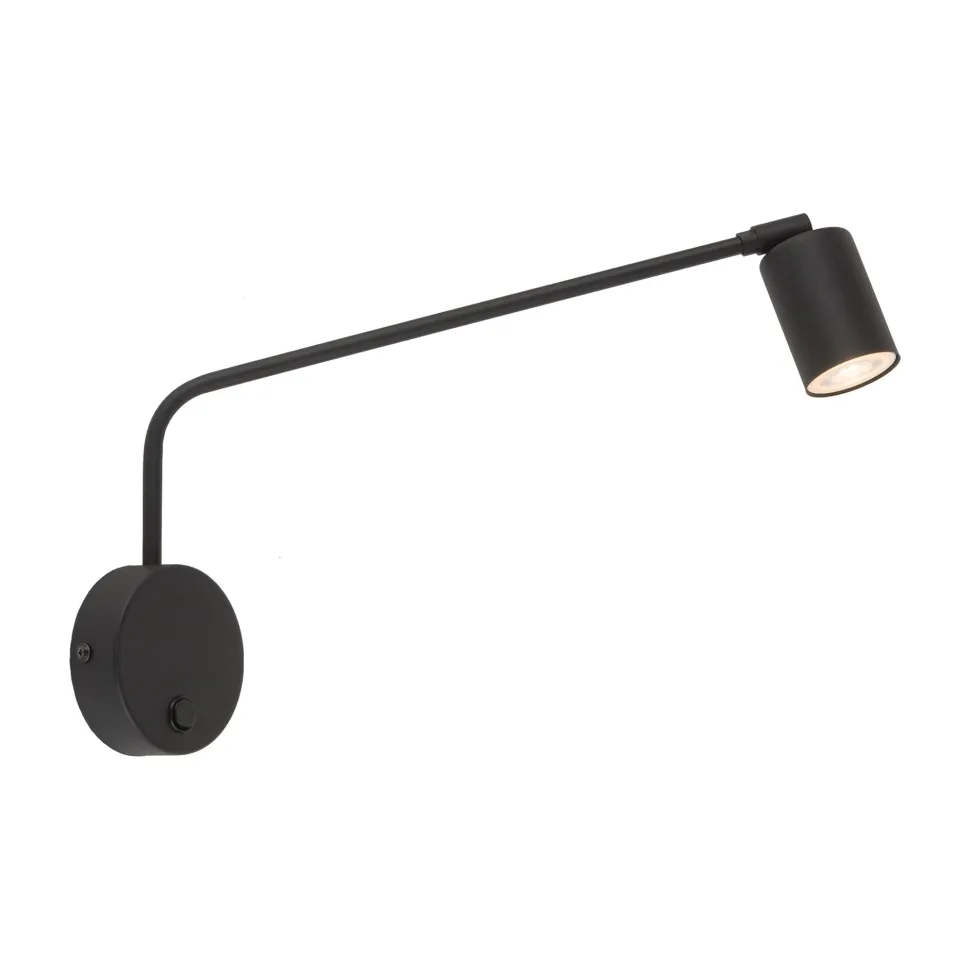 Applique braccio orientabile nero con interruttore per comodini camera da letto