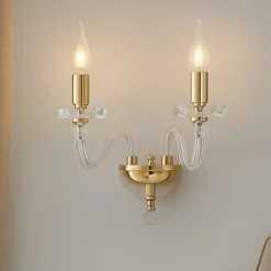 Applique camera da letto classica oro ondaluce gala 2 luci vetro