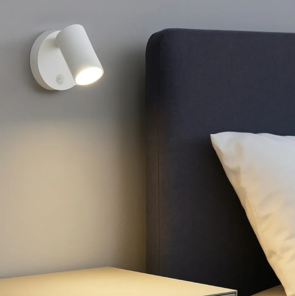 Applique camera da letto con interruttore bianco orientabile