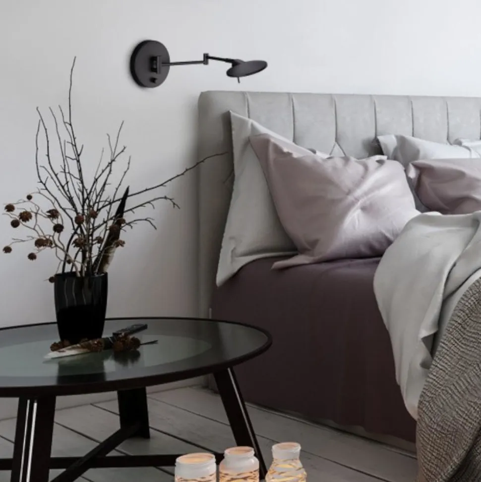 Applique camera da letto moderna orientabile led 3000k nero opaco