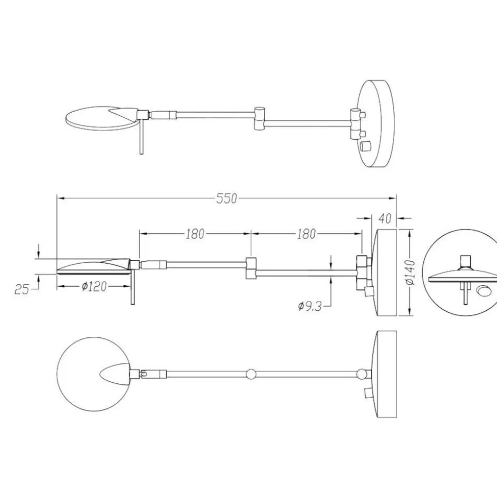 Applique camera da letto moderna orientabile led 3000k nero opaco