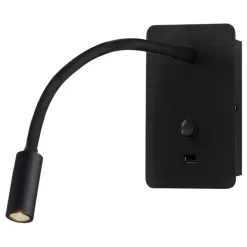 Applique camera da letto multifunzione led 3w 3000k usb nero luce orientabile