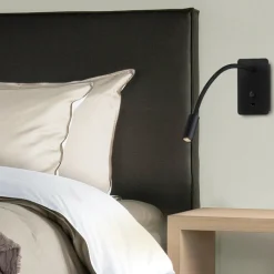Applique camera da letto multifunzione led 3w 3000k usb nero luce orientabile
