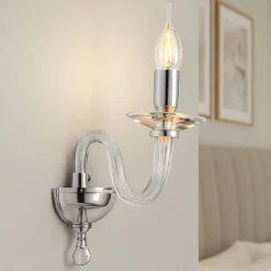 Applique classica per camera da letto ondaluce ravel 1 luce vetro trasperente cromo