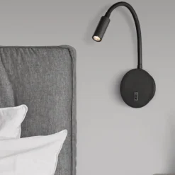 Applique comodino camera da letto led 3w 3000k nero luce orientabile