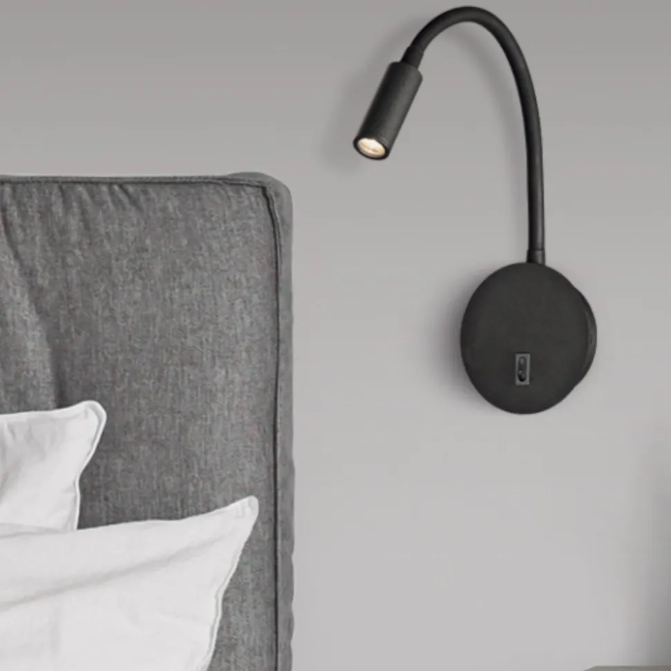 Applique comodino camera da letto led 3w 3000k nero luce orientabile