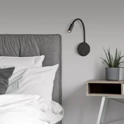Applique comodino camera da letto led 3w 3000k nero luce orientabile