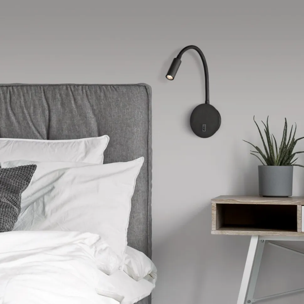 Applique comodino camera da letto led 3w 3000k nero luce orientabile