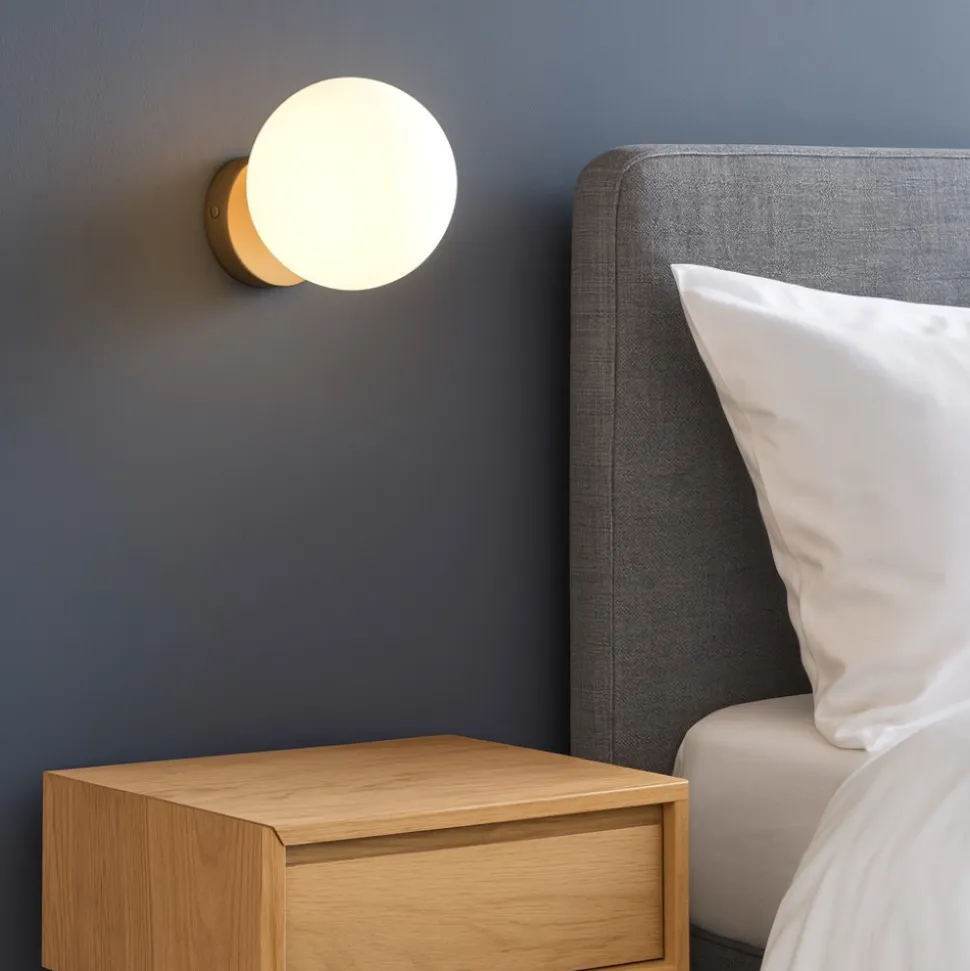 Applique comodino camera da letto ondaluce pallina oro sfera vetro