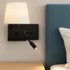 Applique comodino nero multifunzione con paralume bianco porta usb