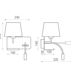 Applique comodino nero multifunzione con paralume bianco porta usb
