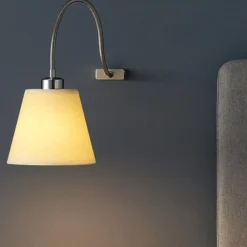 Applique comodino per camera da letto pergamena beige braccio flessibile cromato