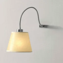 Applique comodino per camera da letto pergamena beige braccio flessibile cromato