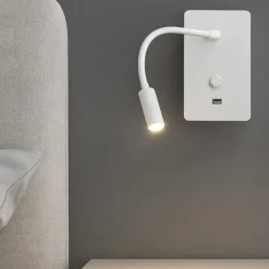 Applique comodino per camera da letto led 3w 3000k bianco presa usb