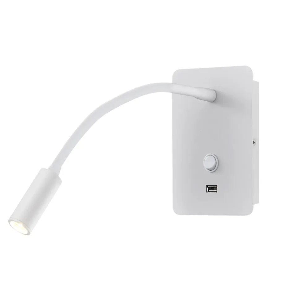 Applique comodino per camera da letto led 3w 3000k bianco presa usb