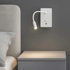 Applique comodino per camera da letto led 3w 3000k bianco presa usb