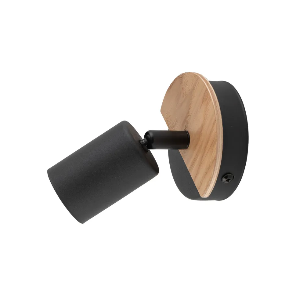 Applique con faretto nero legno orientabile per comodino